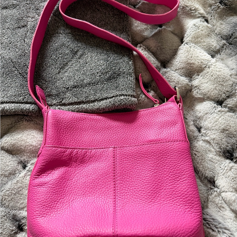 Fuchsia Pebbled Leather Crossbody Bag with Adjustable Strap